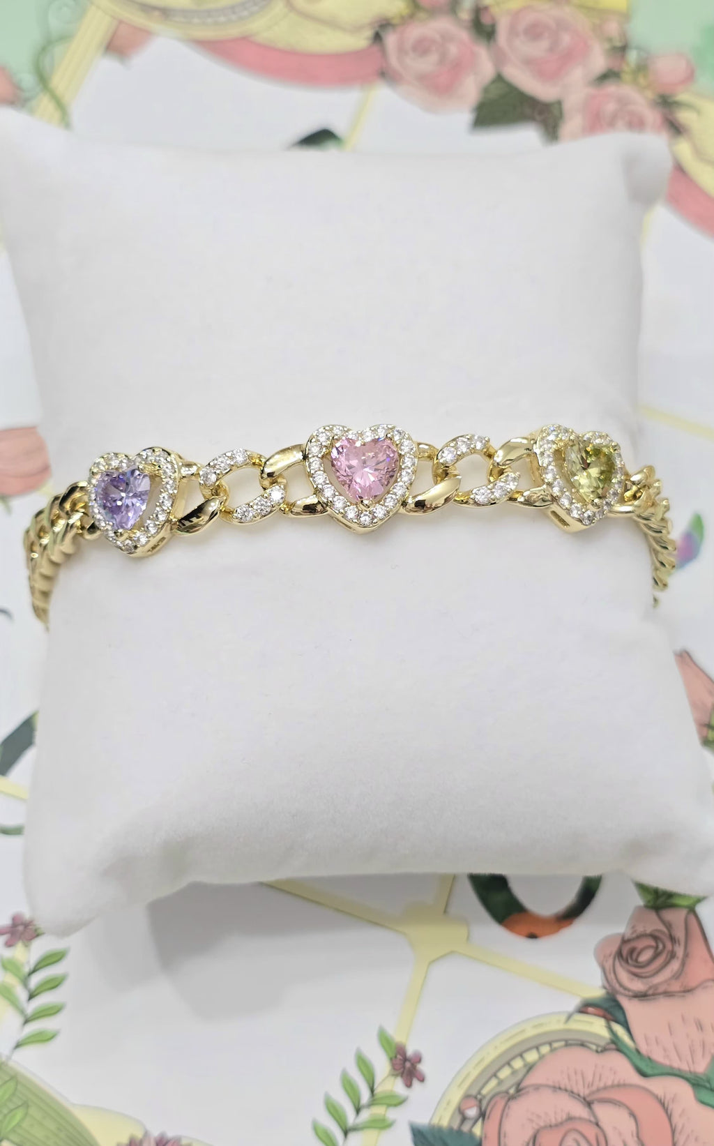 PULSERAS DE CORAZONES CON 3 CIERRES PARA MEJOR AJUSTE..DESDE LA TALLA 6-8 INCHES. LAMINADO 14K