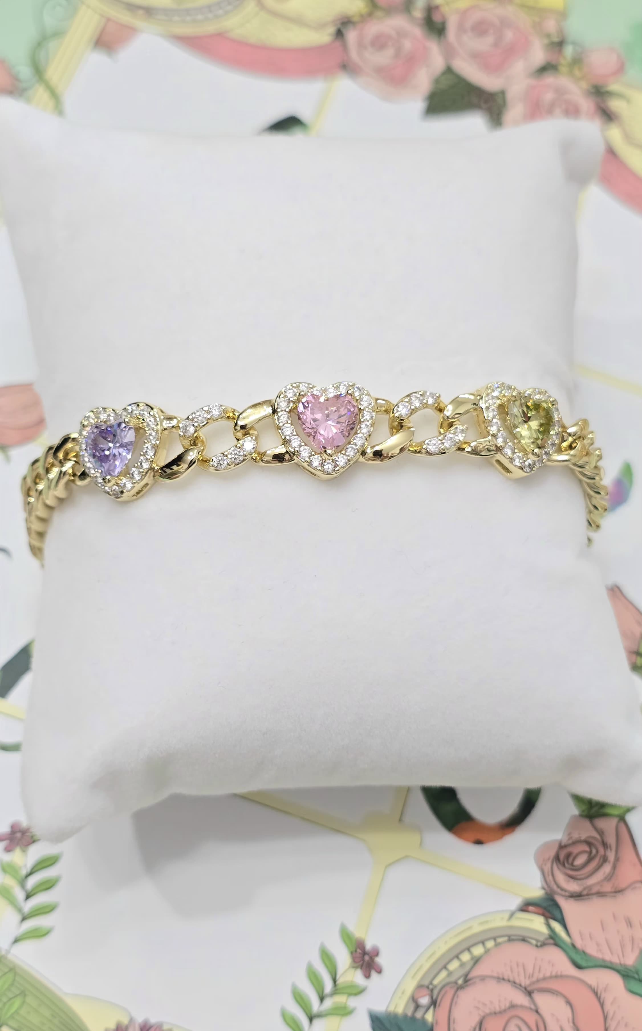 PULSERAS DE CORAZONES CON 3 CIERRES PARA MEJOR AJUSTE..DESDE LA TALLA 6-8 INCHES. LAMINADO 14K