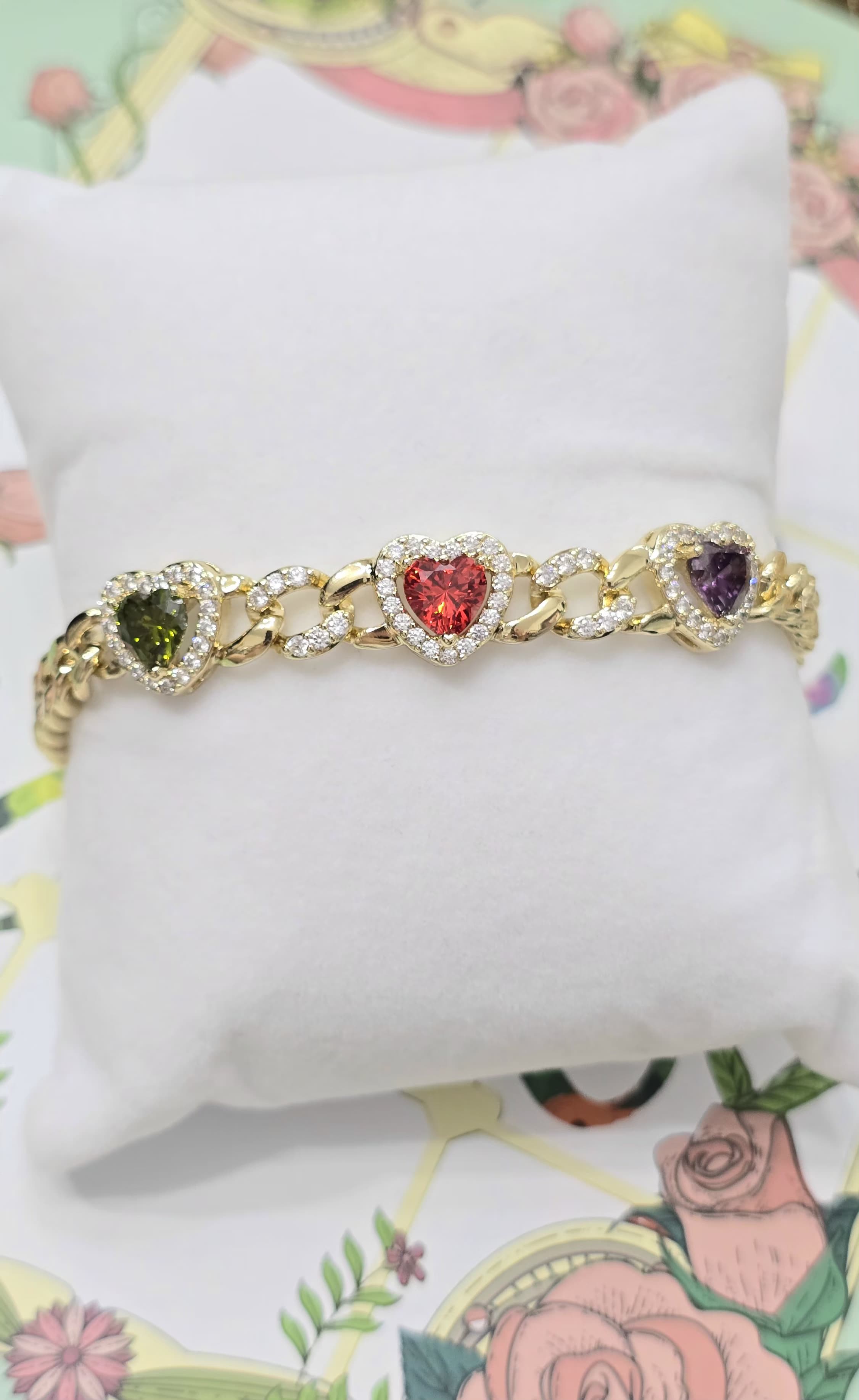PULSERAS DE CORAZONES CON 3 CIERRES PARA MEJOR AJUSTE..DESDE LA TALLA 6-8 INCHES. LAMINADO 14K